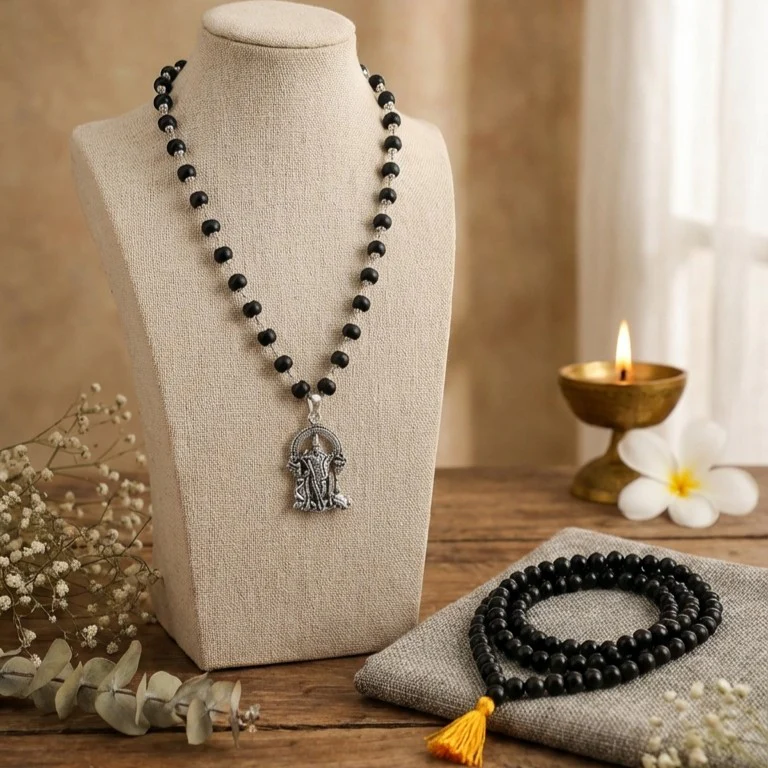 108 Beads Karungali Malai & Silver Murugan Pendant Combo (Certified) - Image 2
