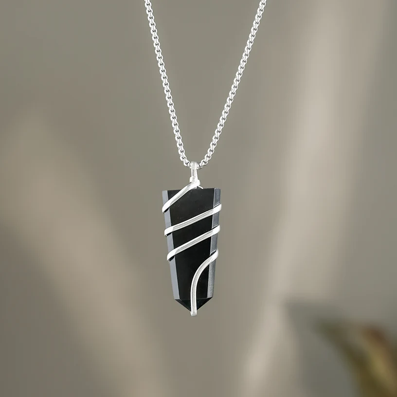 Black Agate Stone Locket with Chain