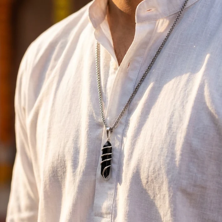 Black Agate Stone Locket with Chain - Image 4