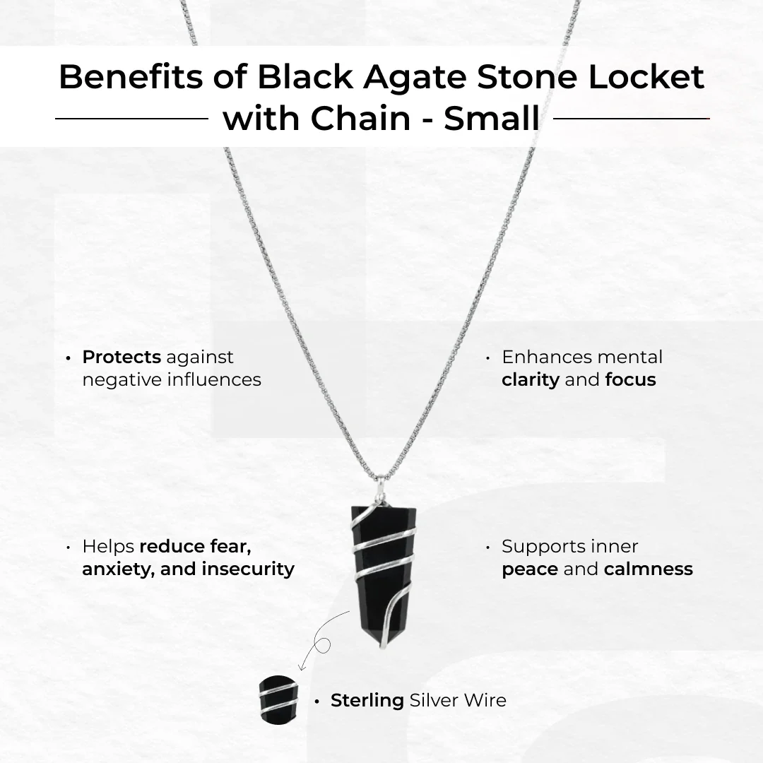 Black Agate Stone Locket with Chain - Image 8