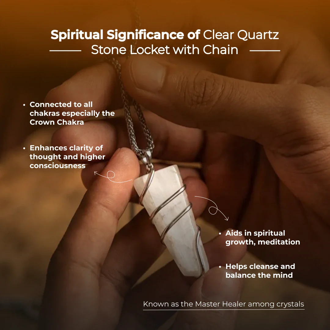 Clear Quartz Stone Locket with Chain - Image 10