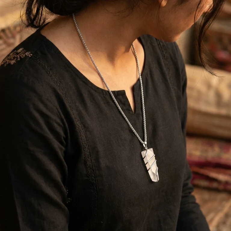 Clear Quartz Stone Locket with Chain - Image 5