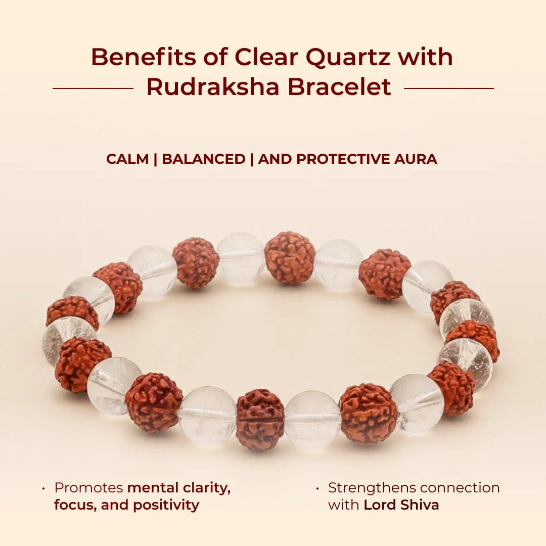 Clear Quartz with Rudraksha Bracelet - Image 2