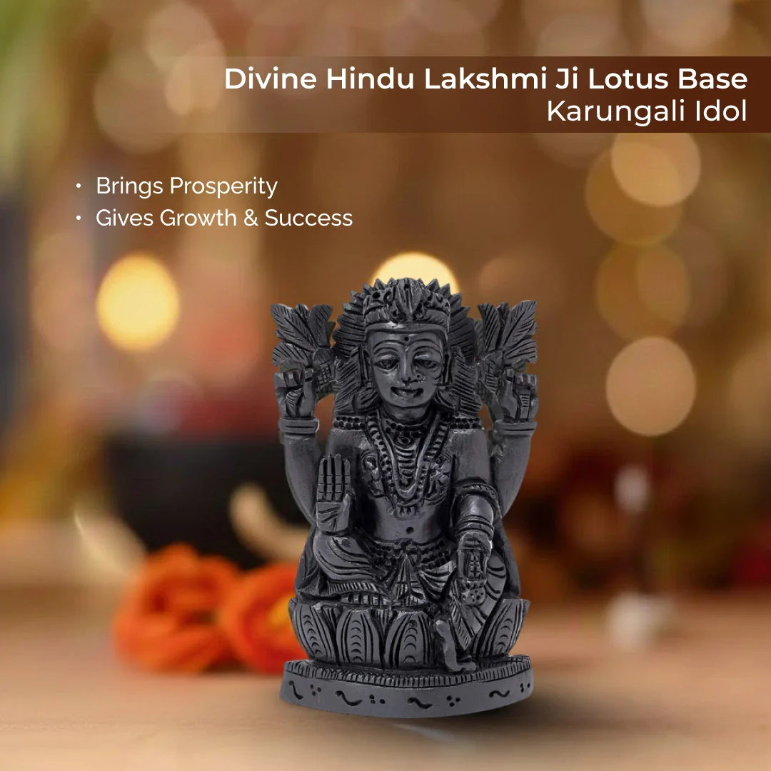 Divine Hindu Lakshmi Ji Karungali Idol on Lotus Base - Image 3