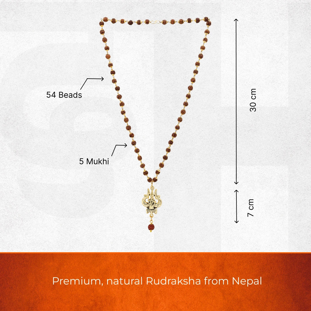 OM Shiva Trishool Rudraksha Necklace 54 Beads - Image 5