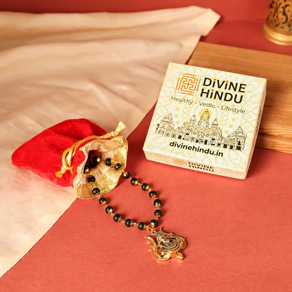 Divine Karungali Malai with Gold Capped Beads & Shiv Trishul Pendant - Image 4