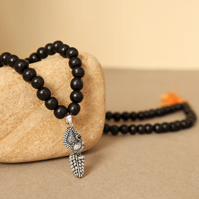 Karungali Malai with Vel Peacock Pendant