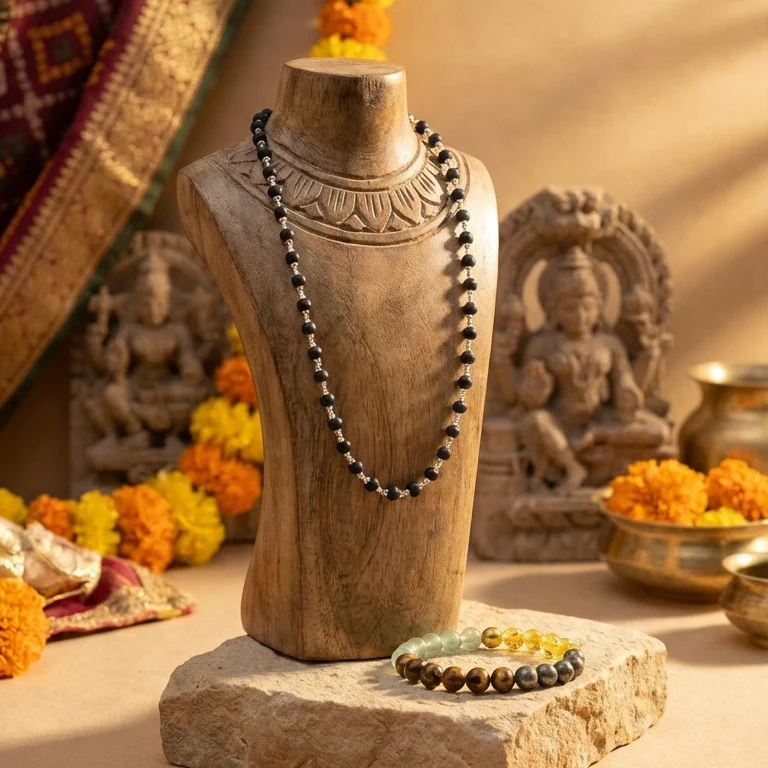 Karungali Silver Cap Necklace & Money Magnet Bracelet Combo (Certified) - Image 2