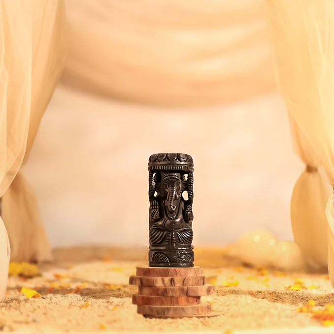Divine Hindu Lord Ganesh Karungali Idol with Cap– Ebony Wood - Image 2