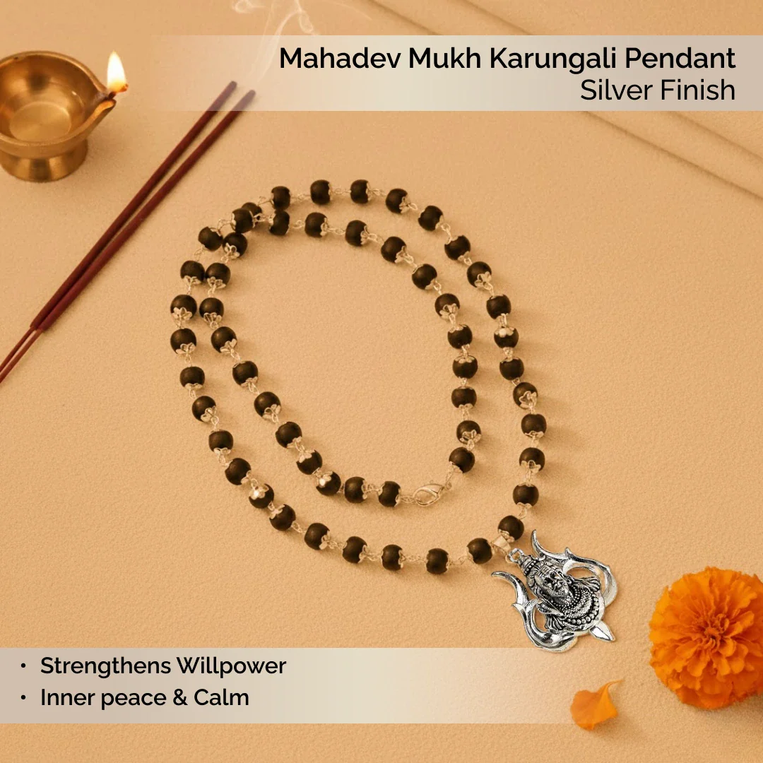 Mahadev Mukh Karungali Pendant in SIlver Finish - Image 2