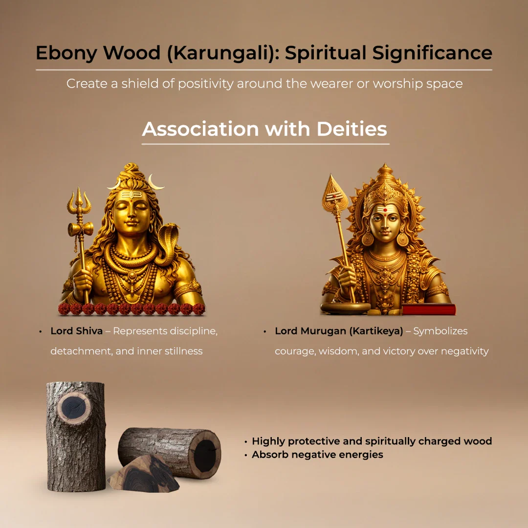 Divine Karungali Malai with Gold Capped Beads & Shiv Trishul Pendant - Image 9