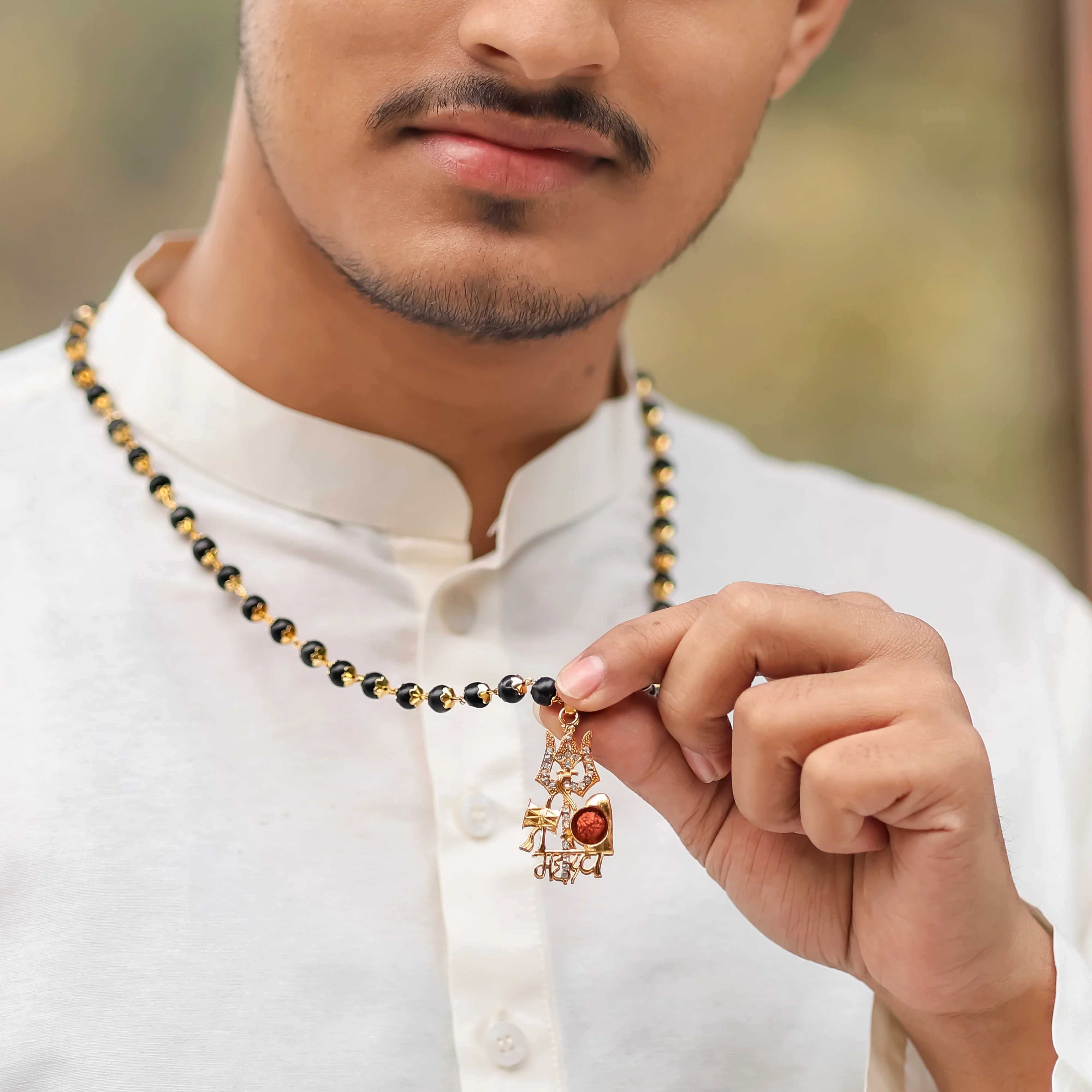 Mahadev Trishul Rudraksha Pendant with Gold-Plated Karungali - Image 3