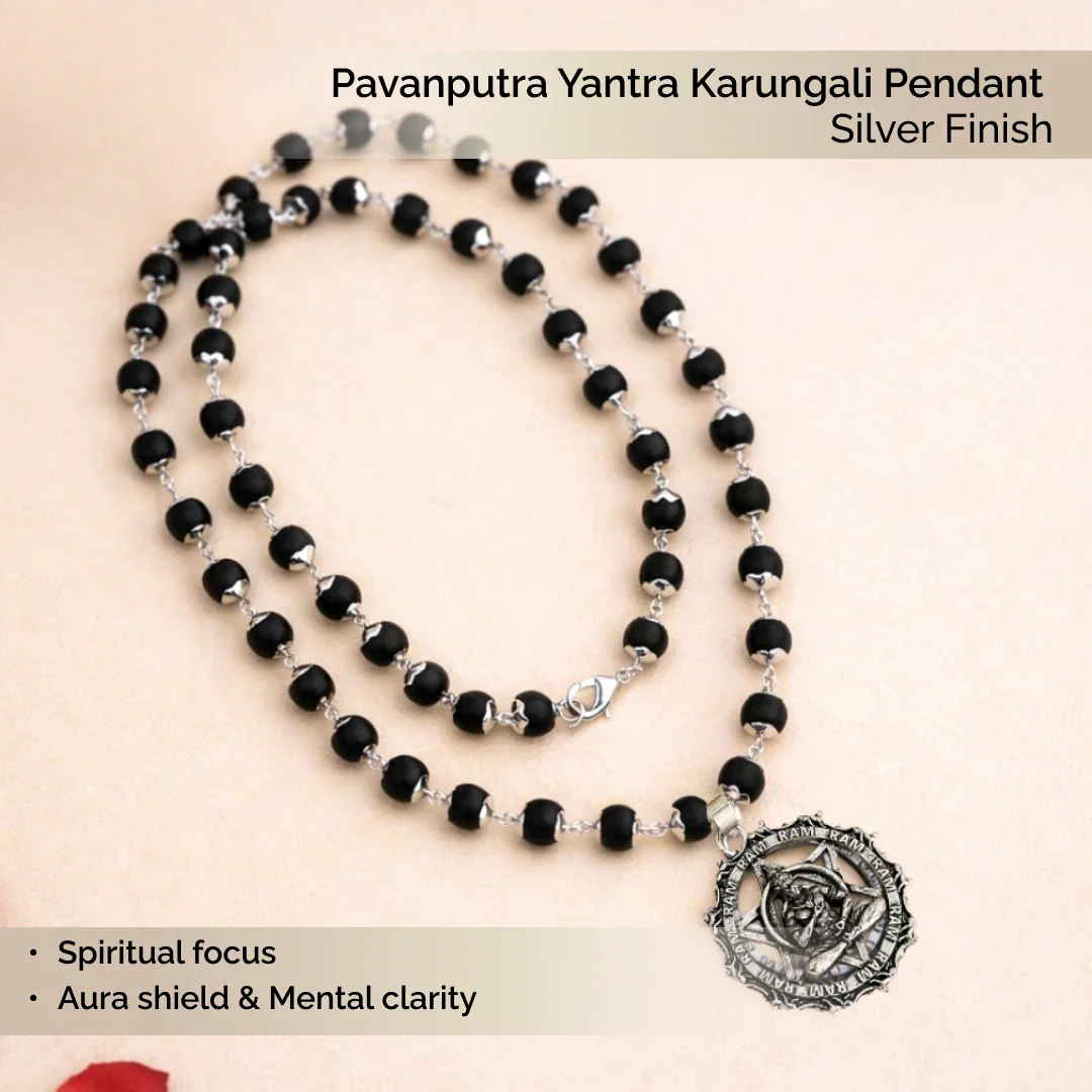 Murugan Vel Shiv Ganesh Karungali Pendant in SIlver Finish - Image 11