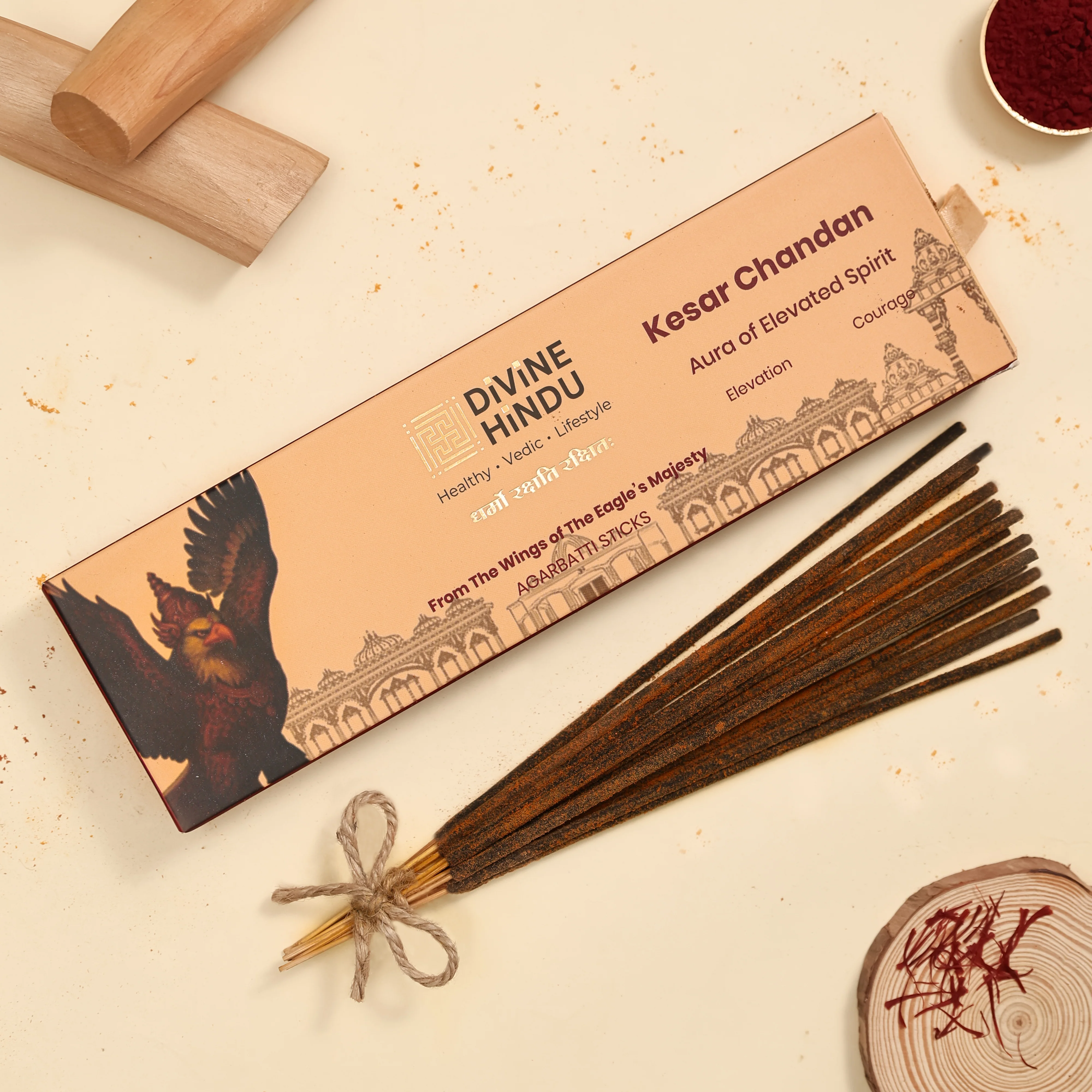 Natural Kesar Chandan & Kasturi Mrig / Incense Sticks (Pack of 60) - Image 2