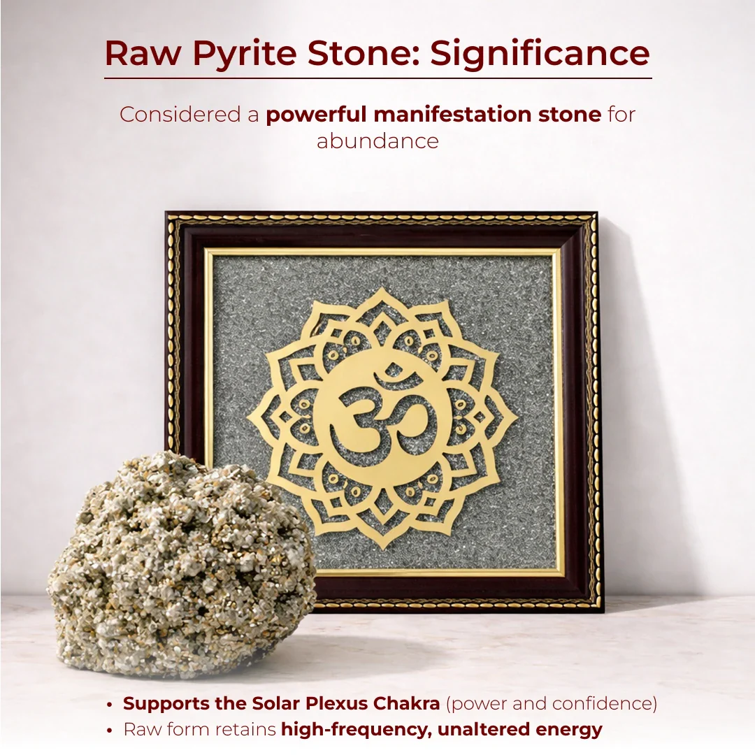 Om Symbol Raw Pyrite Frame | Meditative Mandala for Peace & Cosmic Energy - Image 4