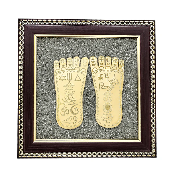 Raw Pyrite Frame with Goddess Laxmi Charan Paduka with FREE Raw Pyrite Stone - Image 3
