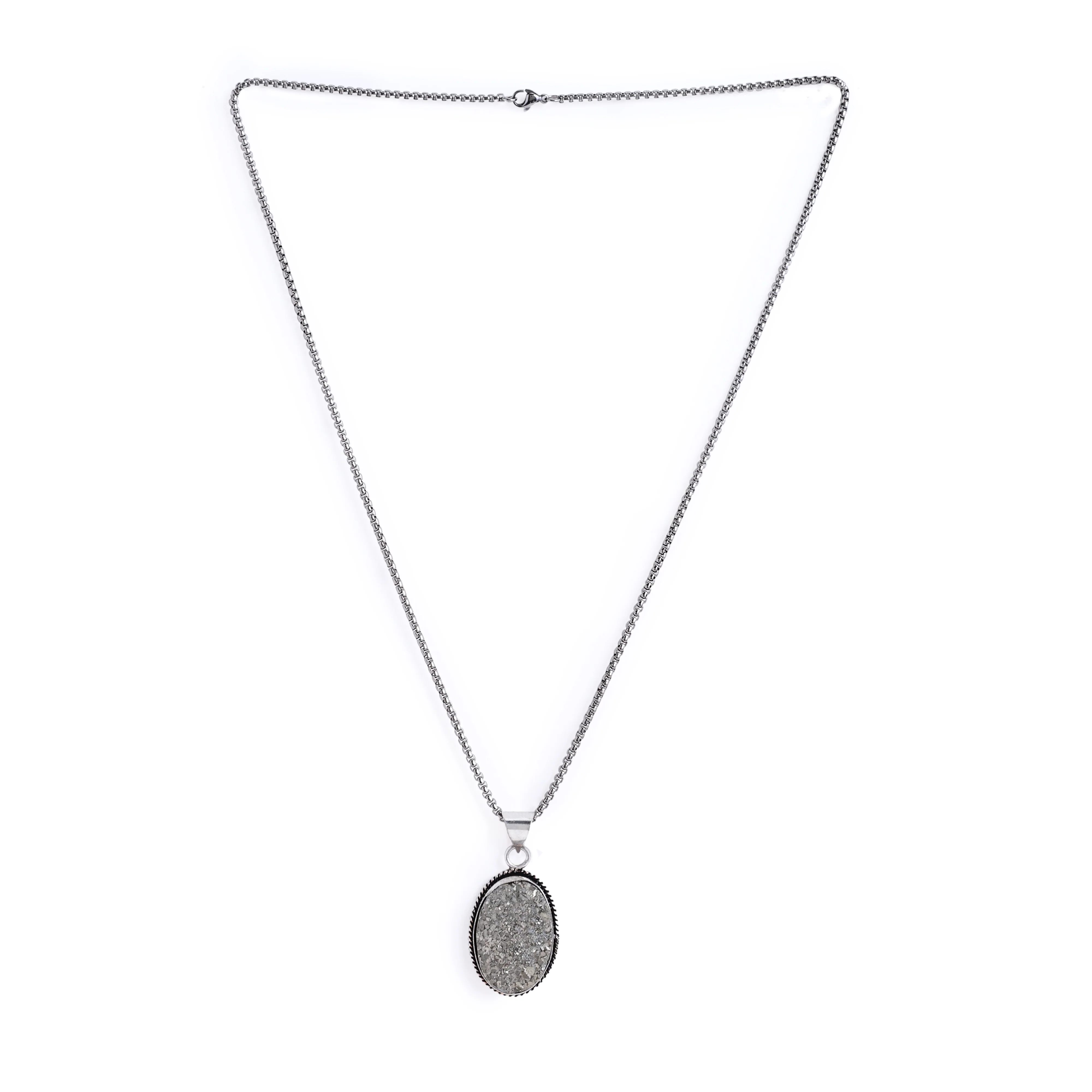 Raw Pyrite Stone Pendant on Silver Chain - Image 2