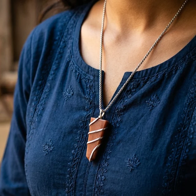 Red Jasper Stone Locket with Chain - Image 4