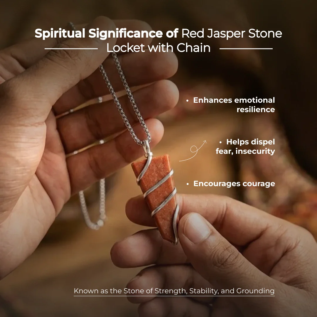 Red Jasper Stone Locket with Chain - Image 9
