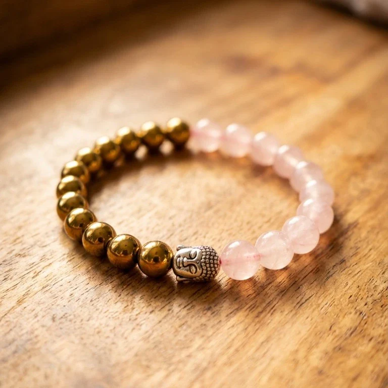 Rose Quartz & Pyrite Bracelet - Image 2