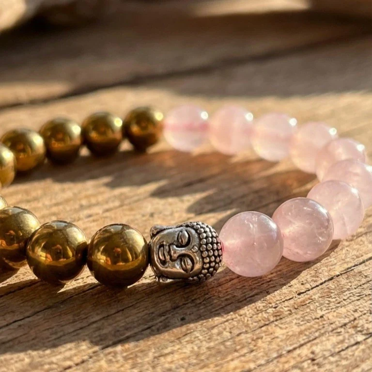 Rose Quartz & Pyrite Bracelet - Image 3