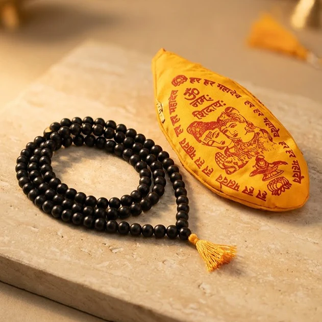 Sadhana Combo: Certified Karungali Mala & Premium Jaap Bag