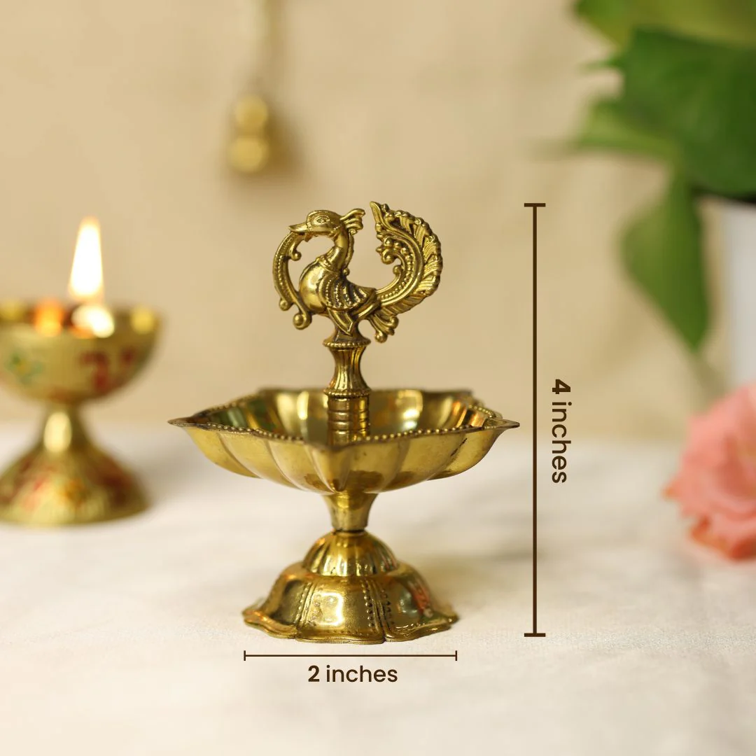 Seven Wicks Peacock Oil Brass Lamp - Image 8