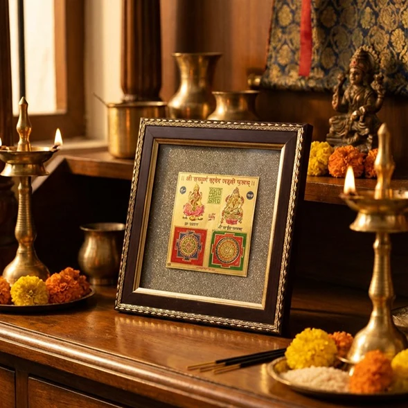 Shree Sampurna Kuber Lakshmi Yantra Pyrite Frame - Image 2