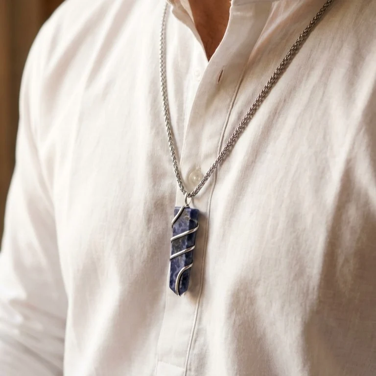 Sodalite Stone Locket with Chain - Image 4