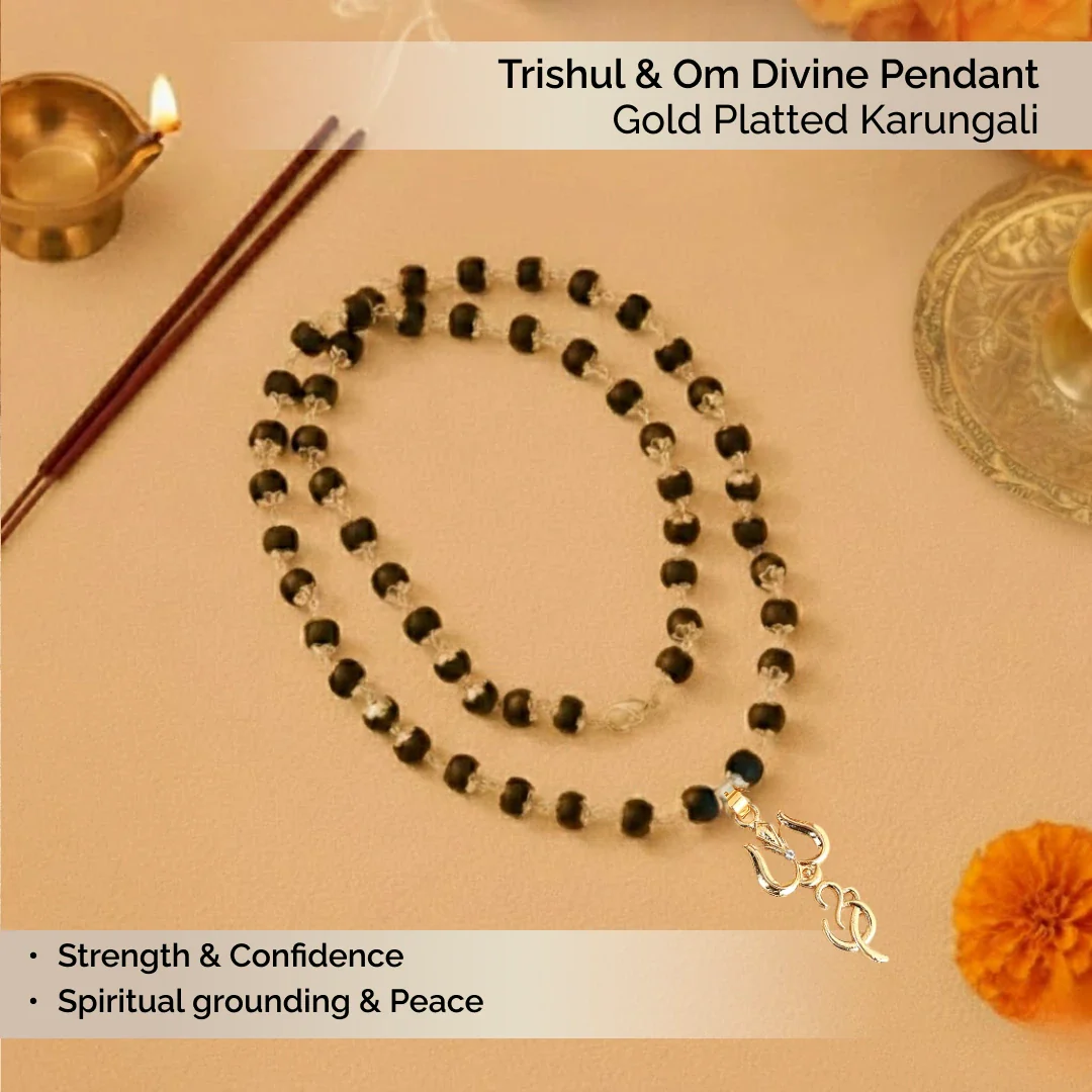 Trishul & Om Divine Pendant with Gold Platted Karungali - Image 2